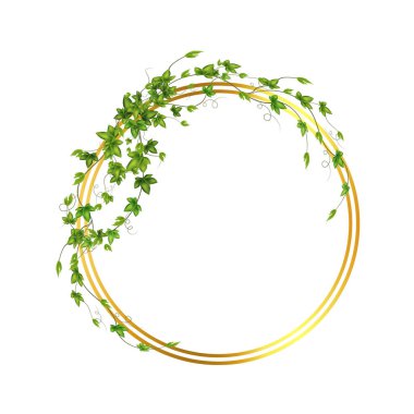 Abstract invitation design with leaves, tvigs and geometric frame.Golden frame with green branch.Herbal minimalistic vector frame.Greenery wedding square invitation.