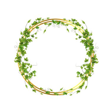 Abstract invitation design with leaves, tvigs and geometric frame.Golden frame with green branch.Herbal minimalistic vector frame.Greenery wedding square invitation.