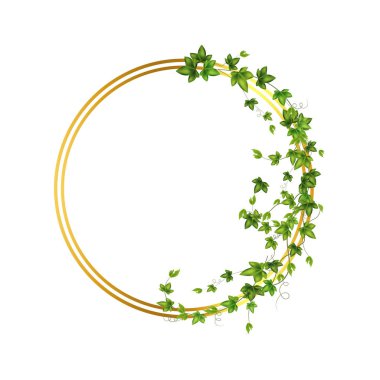 Abstract invitation design with leaves, tvigs and geometric frame.Golden frame with green branch.Herbal minimalistic vector frame.Greenery wedding square invitation.