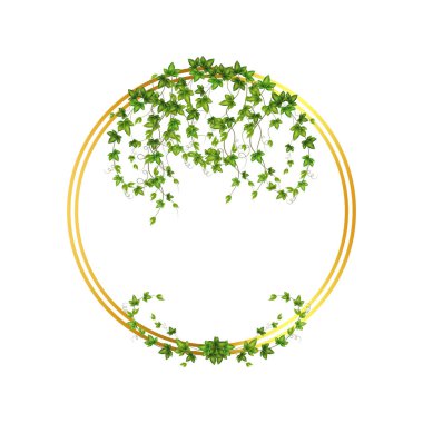 Abstract invitation design with leaves, tvigs and geometric frame.Golden frame with green branch.Herbal minimalistic vector frame.Greenery wedding square invitation.