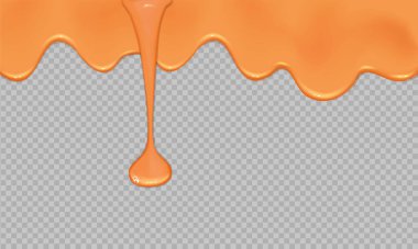 Sosis, krema, süt veya yoğurt yayılıyor. Şeffaf arkaplanda gerçekçi sıvı karamel akışı.