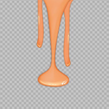 Sosis, krema, süt veya yoğurt yayılıyor. Şeffaf arkaplanda gerçekçi sıvı karamel akışı.