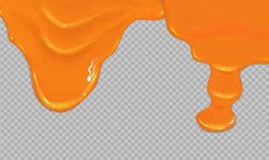 Sosis, krema, süt veya yoğurt yayılıyor. Şeffaf arkaplanda gerçekçi sıvı karamel akışı.