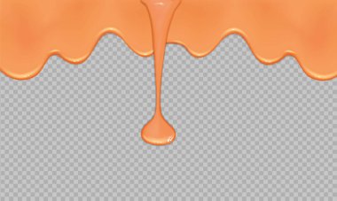 Sosis, krema, süt veya yoğurt yayılıyor. Şeffaf arkaplanda gerçekçi sıvı karamel akışı.