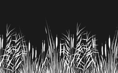 İzole vektör çizimi. Siyah arkaplanda beyaz kamış resmi veya kabarıklık..
