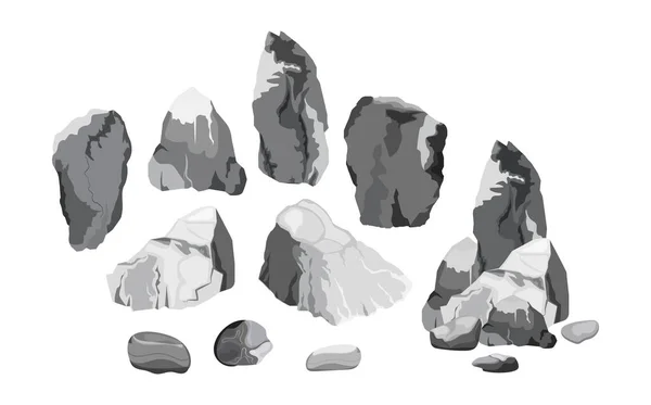 Fragmentos Rocha Pedras Material Construção Coleção Pedras Várias Formas Pedregulhos — Vetor de Stock