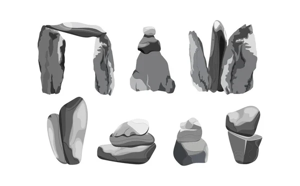 Stenen Fragmenten Rotsblokken Bouwmaterialen Verzameling Van Stenen Van Verschillende Vormen — Stockvector