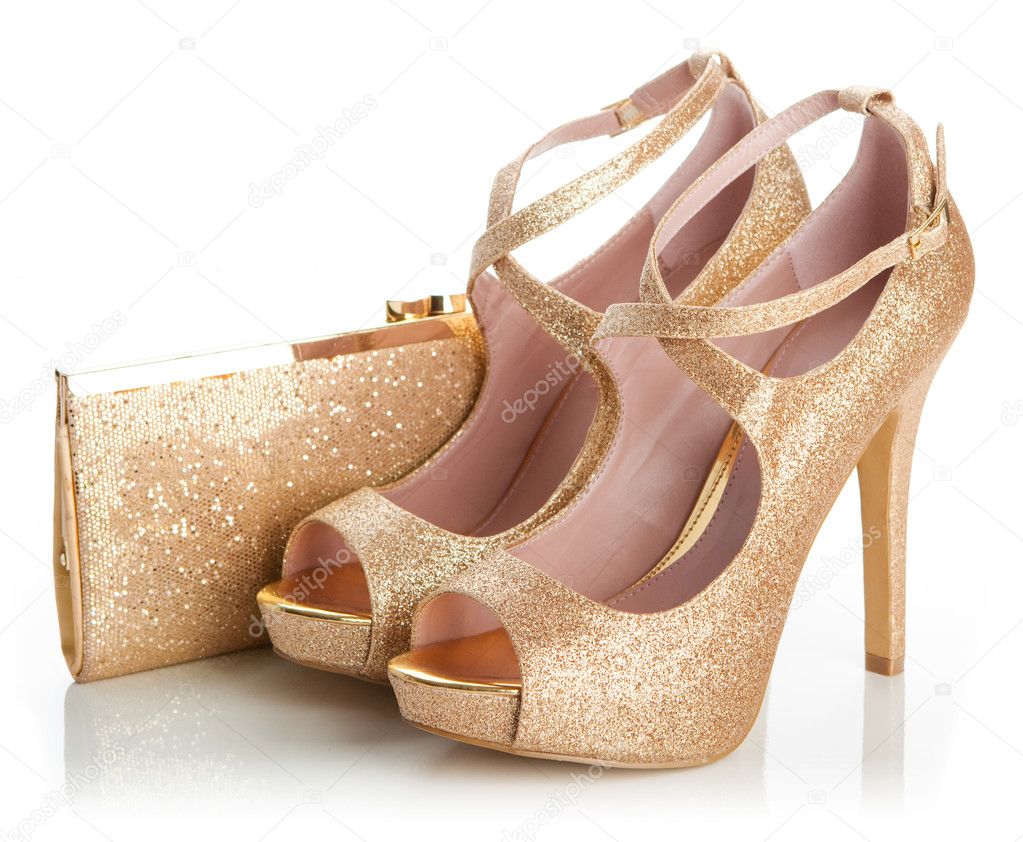 ladies gold heeled shoes