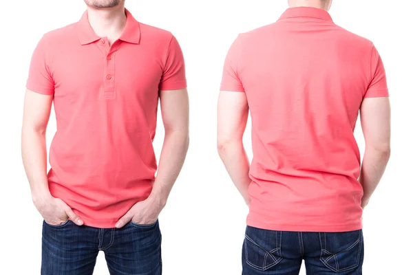젊은 남자 템플릿 핑크 폴로 셔츠 — 스톡 사진