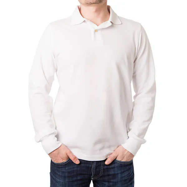 Witte poloshirt met een lange mouw op een jonge man — Stockfoto