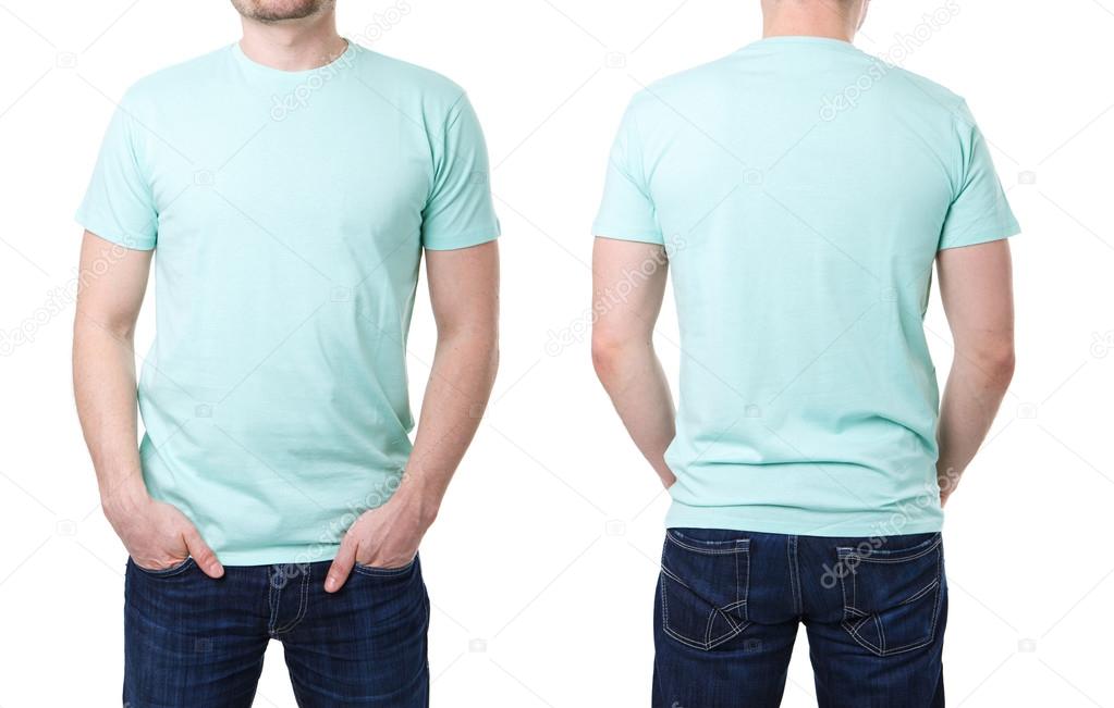 Turquoise t shirt on a young man template