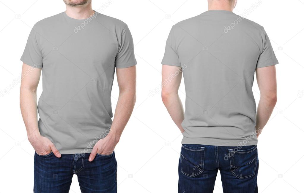 Gray t shirt on a young man template