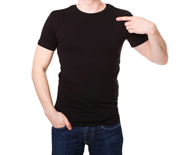 T shirt nera su un modello di giovane uomo — Foto Stock
