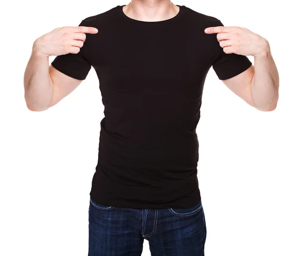 Camiseta negra en una plantilla de hombre joven — Foto de Stock