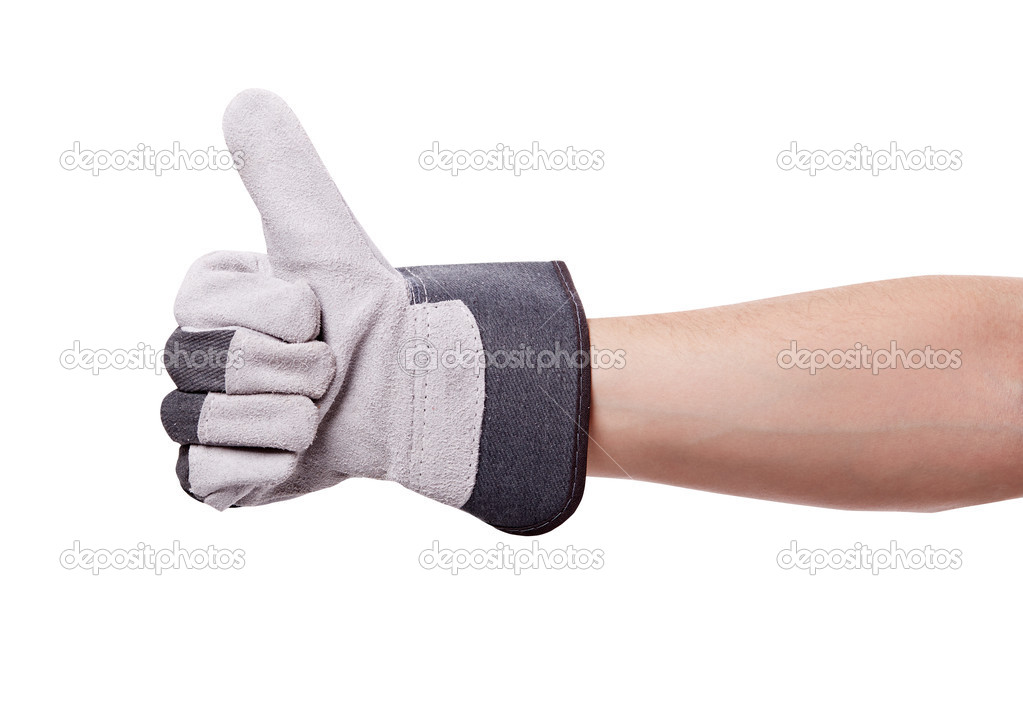 Worker wearing leather work gloves