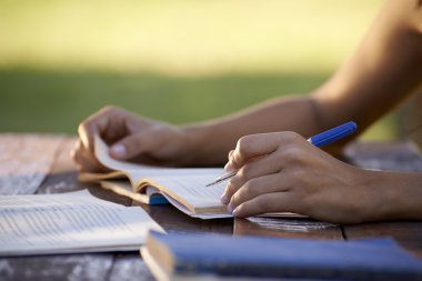 Young and education, woman studying for university test clipart