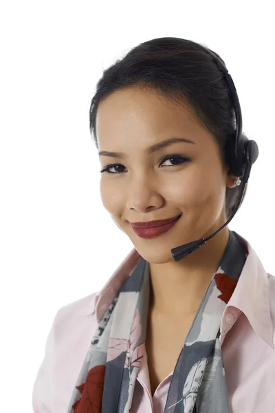 Asiatico ragazza working come cliente servizio rappresentante — Foto Stock