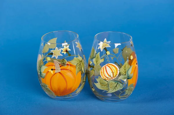 Two Halloween Decorated Drinking Glasses — Stock Photo, Image