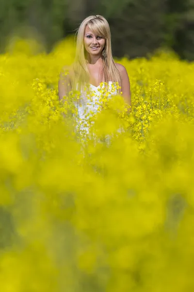 Model w pole kwiatów — Zdjęcie stockowe