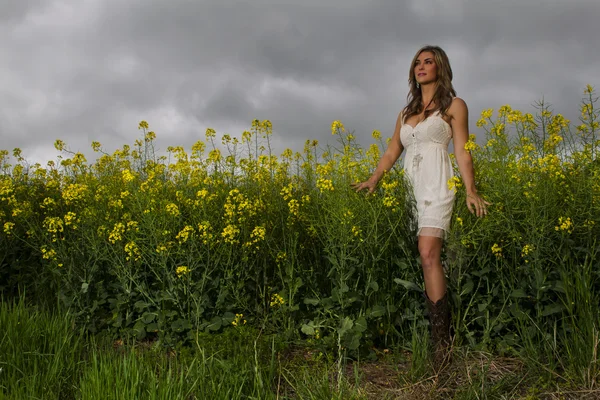 Model In Field Of Flowers — Stock Photo, Image