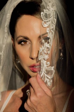 Muhteşem bir esmer gelin düğün öncesi iç çamaşırlarıyla poz verir.