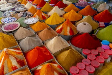 Colorful moroccan spices in the open market in Rissani, Morocco, Africa. clipart