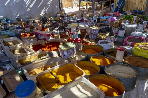 Farbenfrohe Marokkanische Gewürze Auf Dem Offenen Markt Rissani Marokko Afrika — Stockfoto