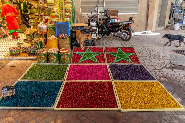 Coloridas Especias Marroquíes Mercado Abierto Medina Marruecos África —  Fotos de Stock