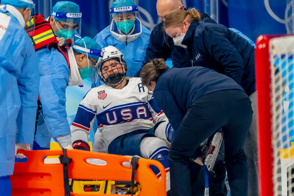 Team Usa Forward Breanna Decker Gets Injured Game Finland Preliminary Stock Picture