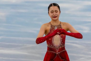 Yi ZHU (CHN), Pekin 2022 Kış Olimpiyatları sırasında Çin 'in başkenti Hebei' de düzenlenen kapalı stadyumda mücadele etmektedir.