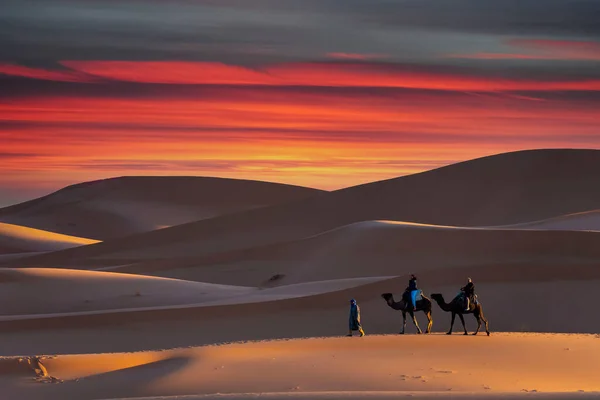 Dos Pasajeros Manejador Viajan Desierto Del Sahara Marruecos — Foto de Stock