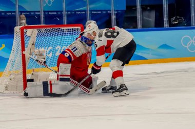 11 Şubat 2022 - Pekin, Hebei, CHN: Çek Cumhuriyeti (CZE) Pekin, Hebei, Çin 'de düzenlenen 2022 Kış Olimpiyatları sırasında Ulusal Salon Stadyumu' nda 2-1 kazanarak İsviçre 'yi uzatmalarda oyaladı.