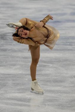 Kaori SAKAMOTO (JPN) Pekin, Hebei, Çin 'de düzenlenen 2022 Kış Olimpiyatları sırasında Capital Indoor Stadyumu' nda düzenlenen Bayanlar Artistik Patinaj Tekli Patinaj Kısa Program yarışmasında performans sergilemiştir..