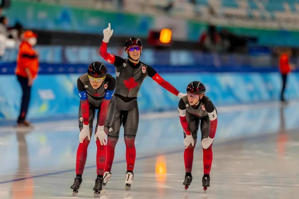 Zespół Kanada Sprawia Ich Bieg Kobiet Speed Skating Team Pursuit — Zdjęcie stockowe