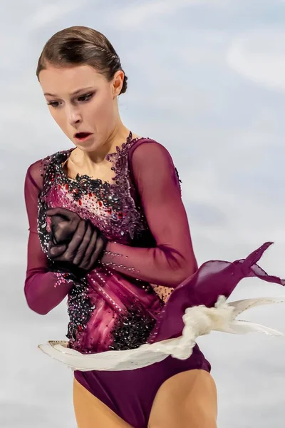 Anna Shcerbakova Виступає Одиночному Конкурсі Жіночого Фігурного Катання Столичному Критому — стокове фото