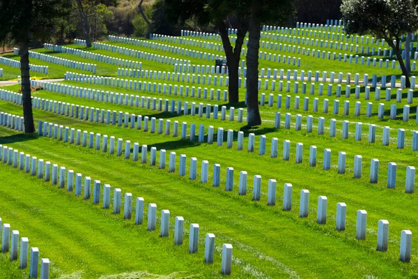 Общий Вид Кладбища Ветеранов Вершине Холма Показывающий Американскую Гордость — стоковое фото