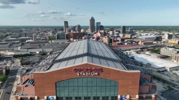 Luftaufnahme Des Lucas Oil Stadium Der Heimat Der Indianapolis Colts — Stockvideo