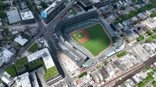 Widok Lotu Ptaka Wrigley Field Siedziba Drużyny Baseballowej Major League — Wideo stockowe