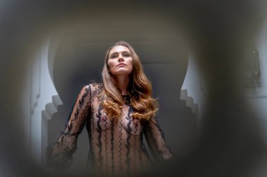 Muhteşem bir model ev ortamında çıplak poz verir.