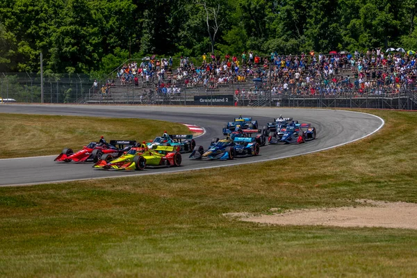 Indycar Ekipleri Yeşil Bayrağı Alırken Orta Ohio Spor Araba Kursu — Stok fotoğraf