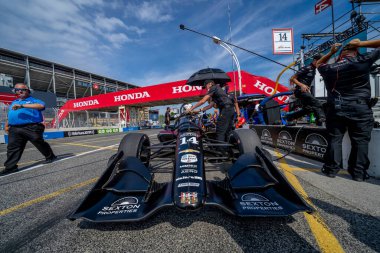Jüpiter, Florida 'dan KYLE KIRKWOOD (14) (R) Toronto' daki Toronto Caddeleri Sergisi 'nde Honda Indy Toronto için pratik yapmaya hazırlanıyor..