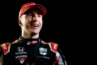 DAVID MALUKAS (18) (R) of Chicago, Illinois  celebrates as he comes in 2nd place for the Bommarito Automotive Group 500 at the World Wide Technology Raceway in Madison, IL, USA.