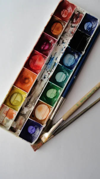 Farben, Pinsel. — Stockfoto