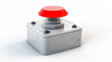 Beyaz arka planda teknolojik düğme. 3d resimleme.