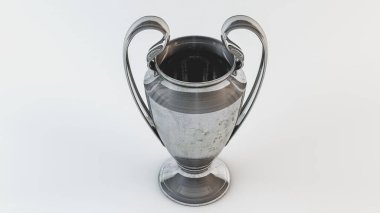 Gümüş, beyaz arka planda spor kupası. 3d resimleme.