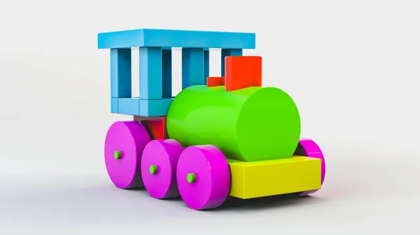 轻便背景的玩具火车 3D渲染说明 — 图库照片