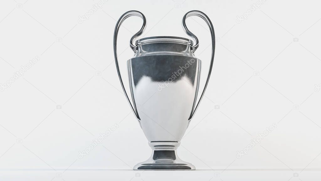 Silver, sports cup on a white background. 3d rendering illustration.