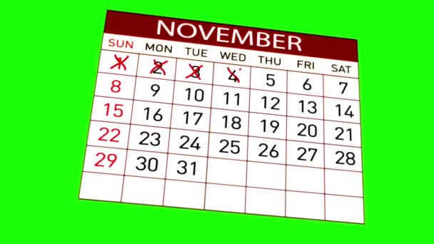 Días marcados en el mes de noviembre — Vídeos de Stock