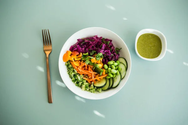 Asian Buddha Bowl Peanut Sauce — Stock Photo, Image