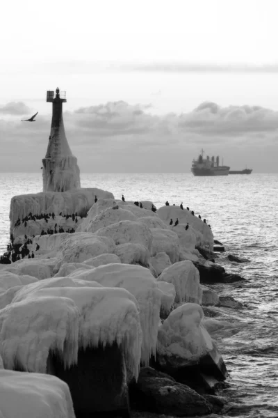 Winter vuurtoren. — Stockfoto